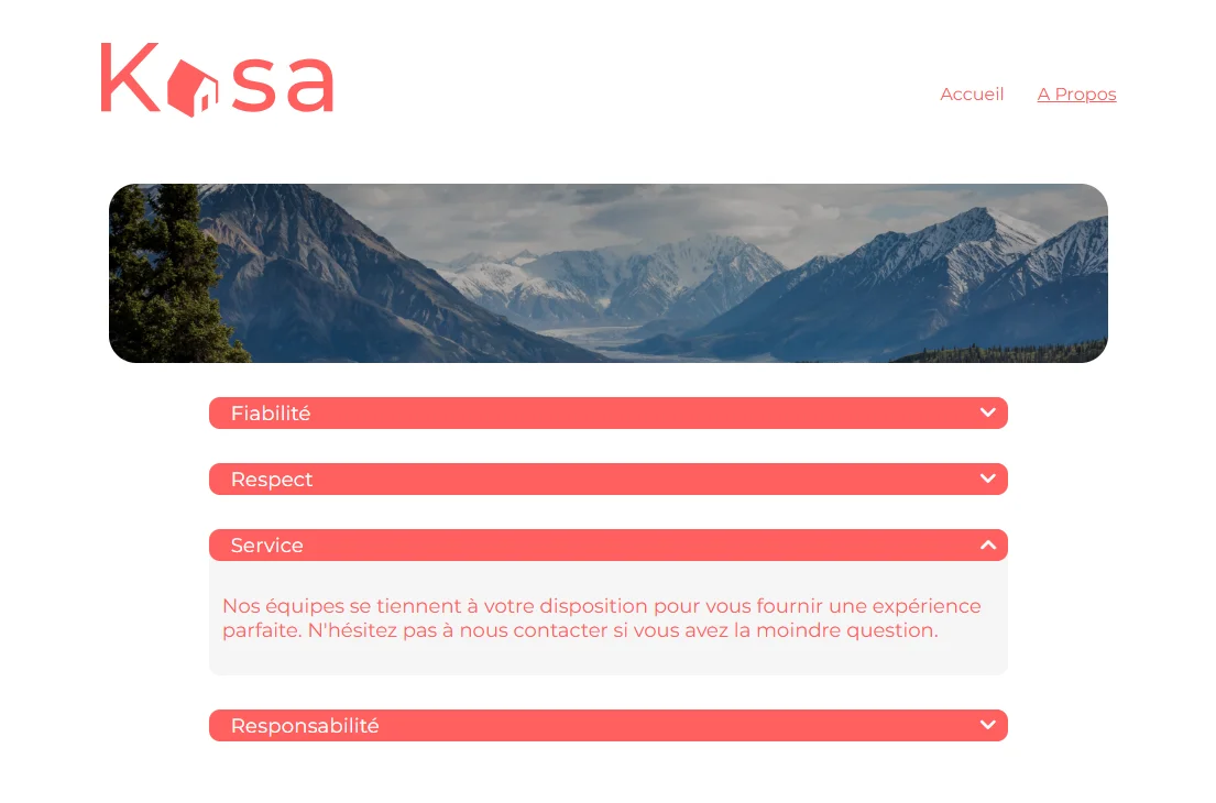 Même page avec le volet Service déplié, affichant le texte correspondant