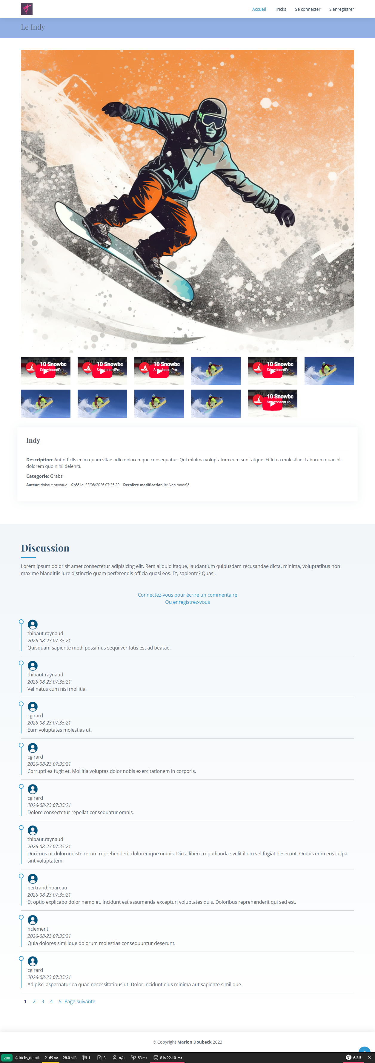 page d'une figure avec fenêtre media, liste des media, description, categorie, auteur, date de création et de derniere modification, zone de discussion avec pour chaque commentaire l'auteur, la date et le contenu ainsi qu'une invitation à se connecter ou s'enregistrer pour écrire un commentaire